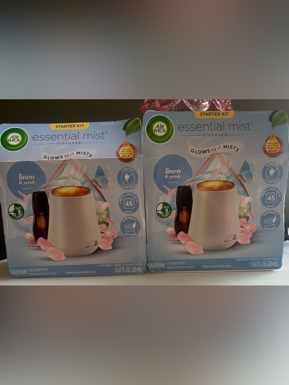 Air Wick Linen & Petals Glowing Essential Oil Diffuser X’s 2 Brand New Boxes!